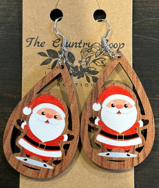 Santa Wood Cut Earrings