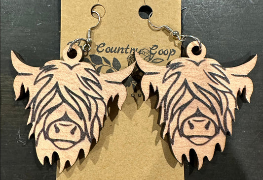 Highland Cow Wood Cut Earrings