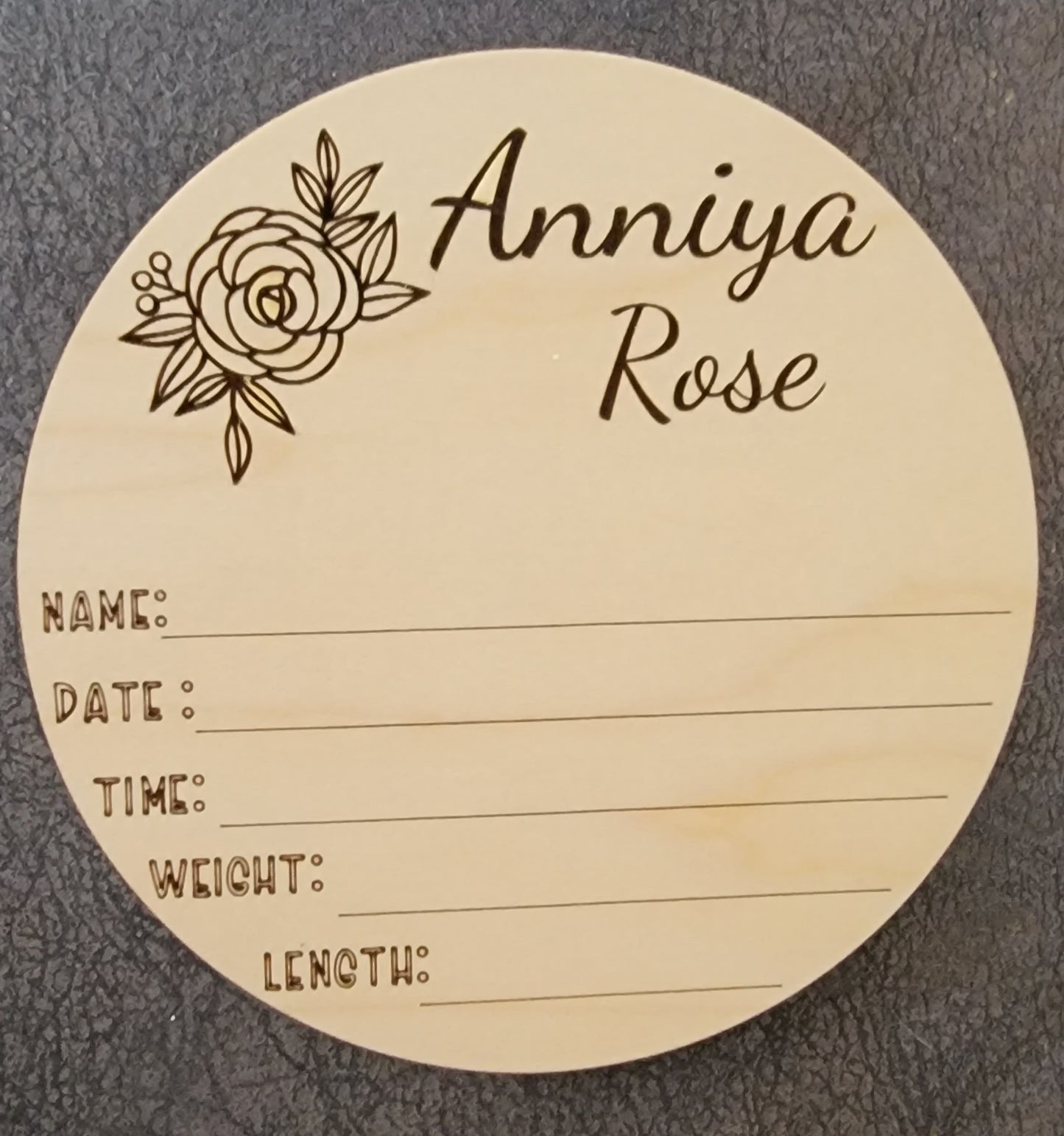 Wood birth announcement