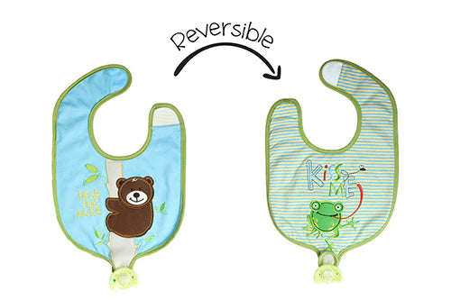 Reversible Soother Bibs - Frog/Bear