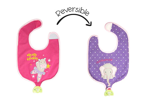 Reversible Soother Bibs - Hippo/Elephant