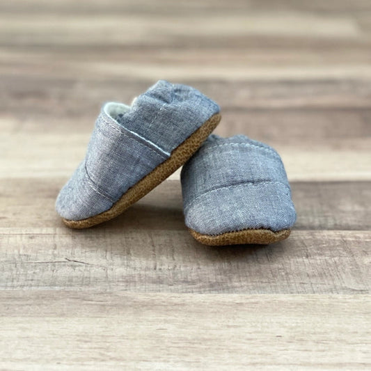 Blue Linen Moccassin