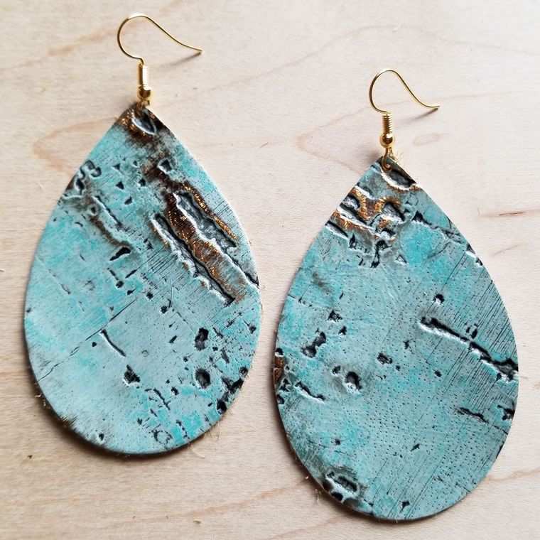 Leather Teardrop Earrings in Turquoise Metallic