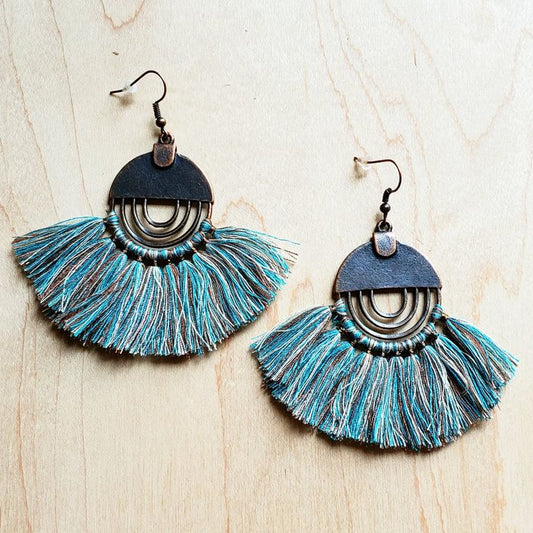 Denim Blue Fan Tassel Earrings 223m