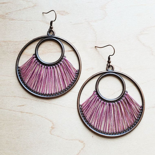 Plum Blue Fan Woven Hoop Earrings