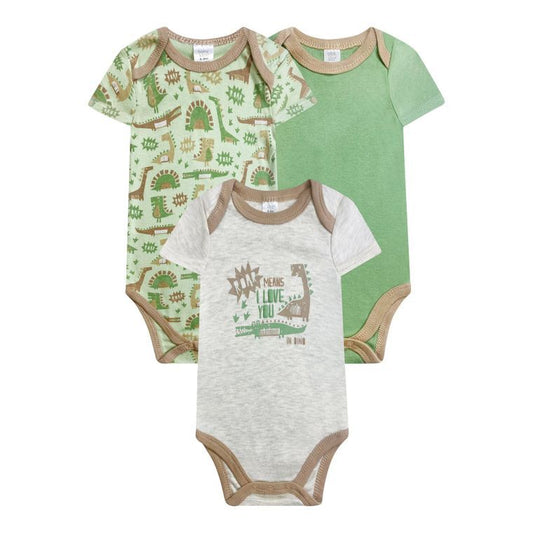 Short Sleeve - 3 Pack Baby Bodysuit Onesies - Roar Means I Love You